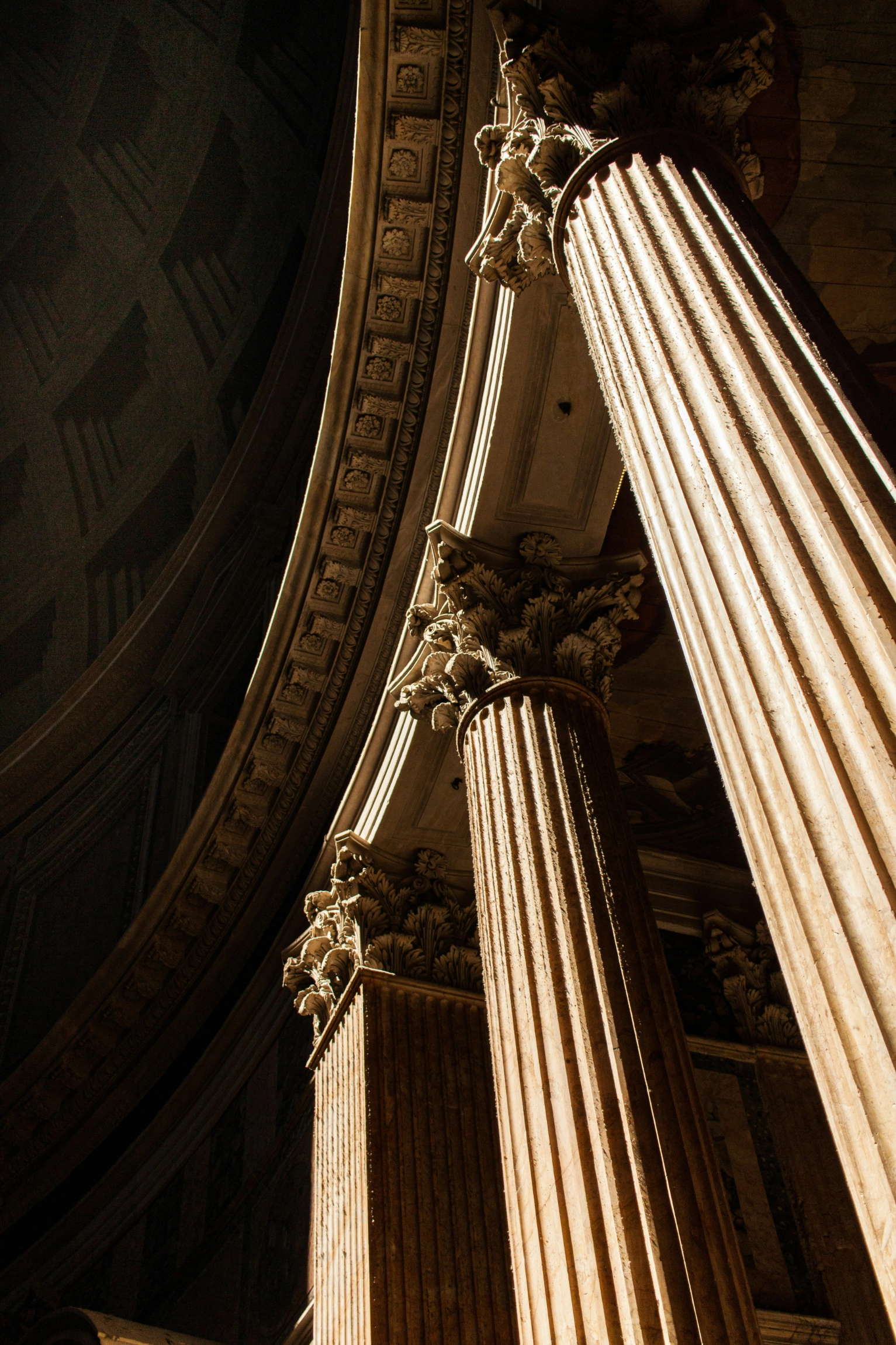 Sunlit columns inside the Pantheon