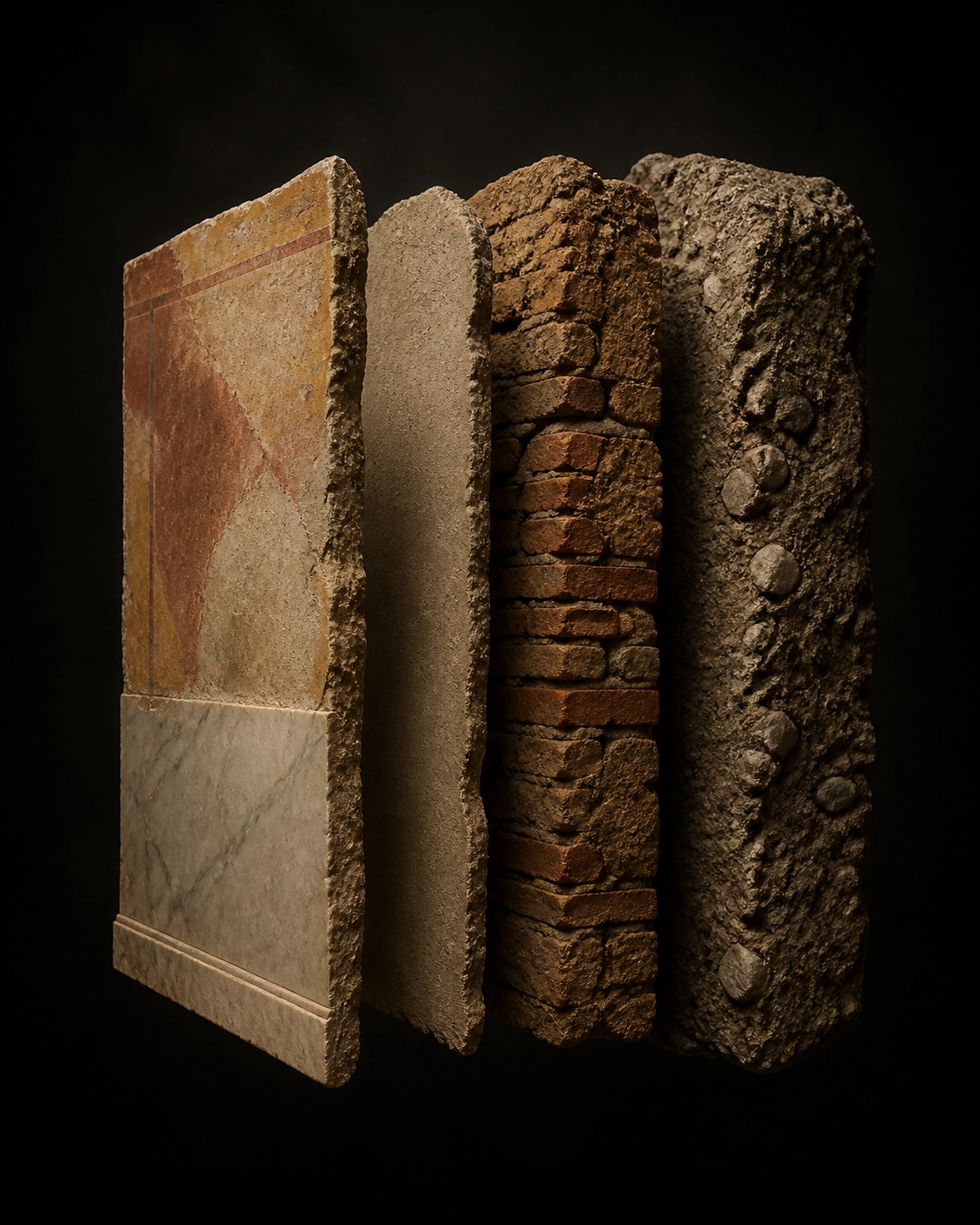 Four layers of ancient Roman wall construction
